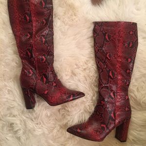 Catherine Malandrino Red Snake Heel Knee Boots